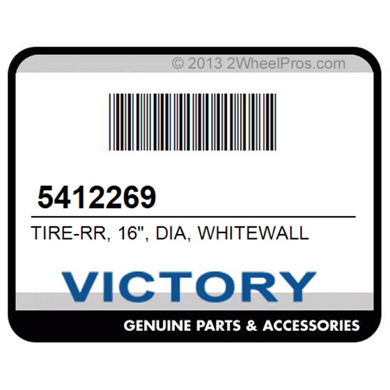 Victory 5412269 Tire-Rr, 16", Dia, Whitewall