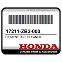 Honda 17211-ZB2-000 Element, Air, Cleaner