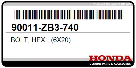 Honda 90011-ZB3-740 Bolt, Hex., (6X20)