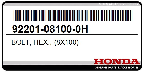 Honda 92201-08100-0H Bolt, Hex., (8X100)