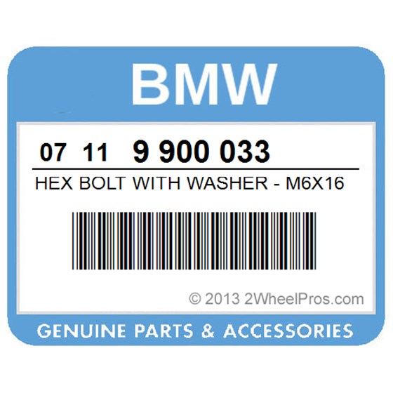 BMW 07119900033 Hex Bolt With Washer - M6x16-Z1-10.9
