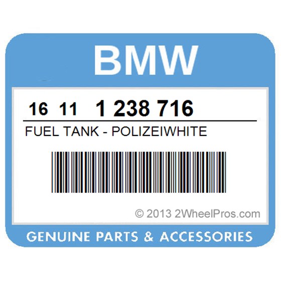BMW 16111238716 Fuel Tank - Polizeiwhite