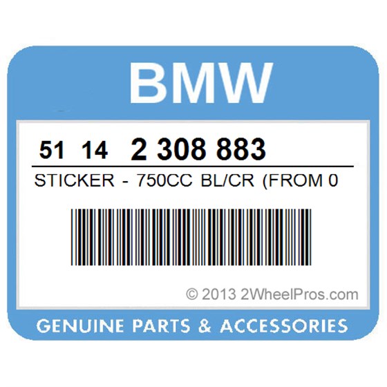 BMW 51142308883 Sticker - 750Cc Bl/Cr (From 08/90)