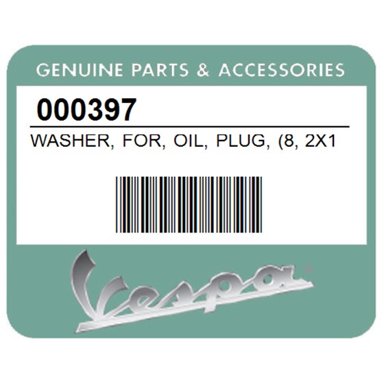 Vespa 000397 Washer, For, Oil, Plug, (8, 2X12, 5X1
