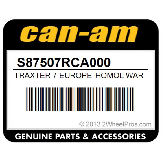 Can-Am S87507RCA000 Traxter / Europe Homol Warning