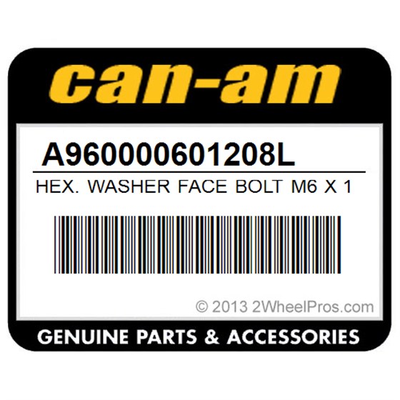 Can-Am A960000601208L Hex. Washer Face Bolt M6 X 12