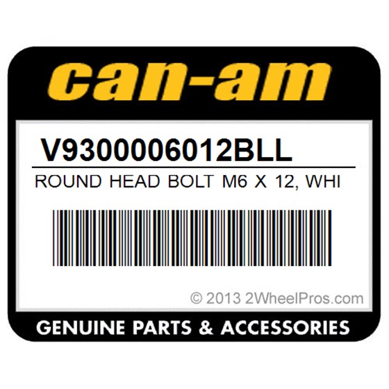 Can-Am V9300006012BLL Round Head Bolt M6 X 12, White