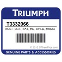 Triumph T3332066 Bolt, Lge, Skt, Hd, Shld, M6x42.5