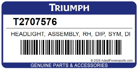 Triumph T2707576 Headlight, Assembly, Rh, Dip, Sym, Dip