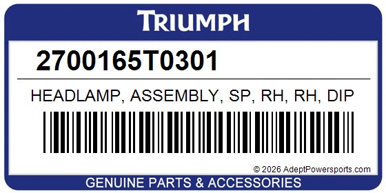 Triumph 2700165T0301 Headlamp, Assembly, Sp, Rh, Rh, Dip