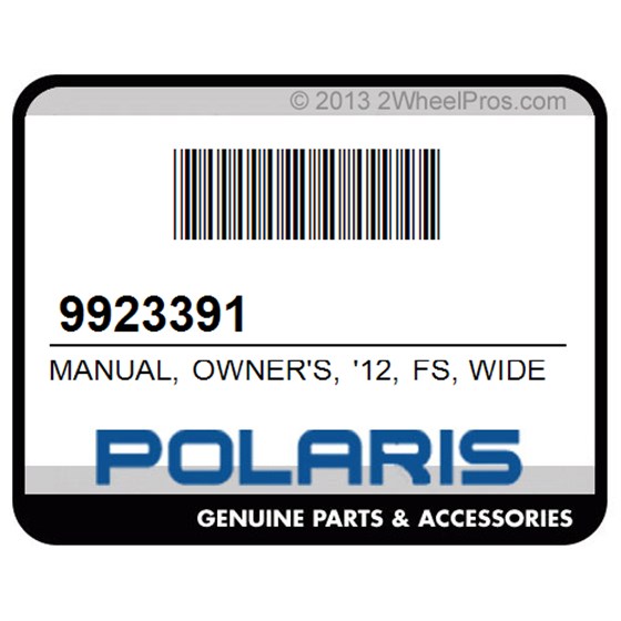 Polaris 9923391 Manual, Owner's, '12, Fs, Widetrak, Iq