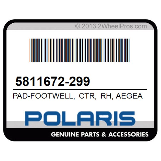 Polaris 5811672-299 Pad-Footwell, Ctr, Rh, Aegean, Grn