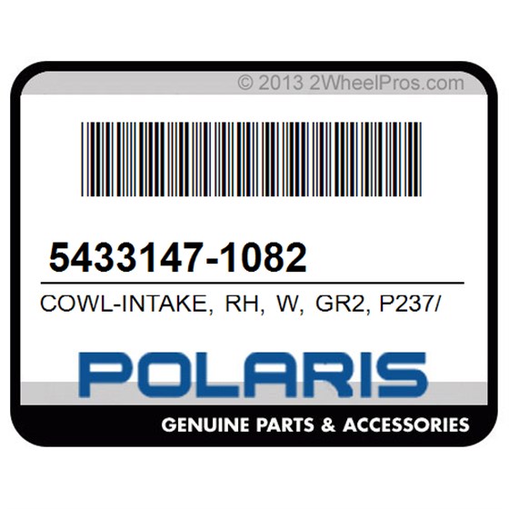 Polaris 5433147-1082 Cowl-Intake, Rh, W, Gr2, P237/P237