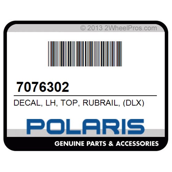 Polaris 7076302 Decal, Lh, Top, Rubrail, (Dlx)
