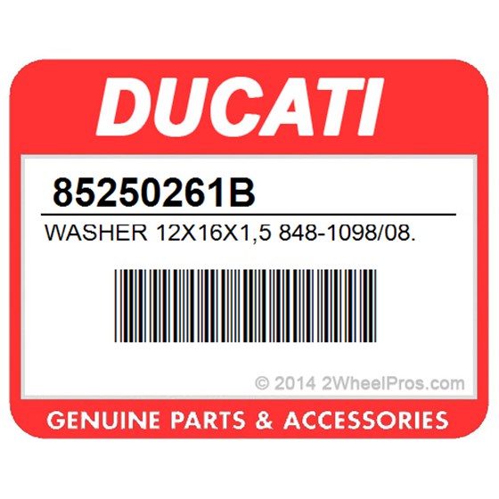 Ducati 85250261B Washer 12X16x1,5 848-1098/08. Aluminium Gasket Th.1,5.