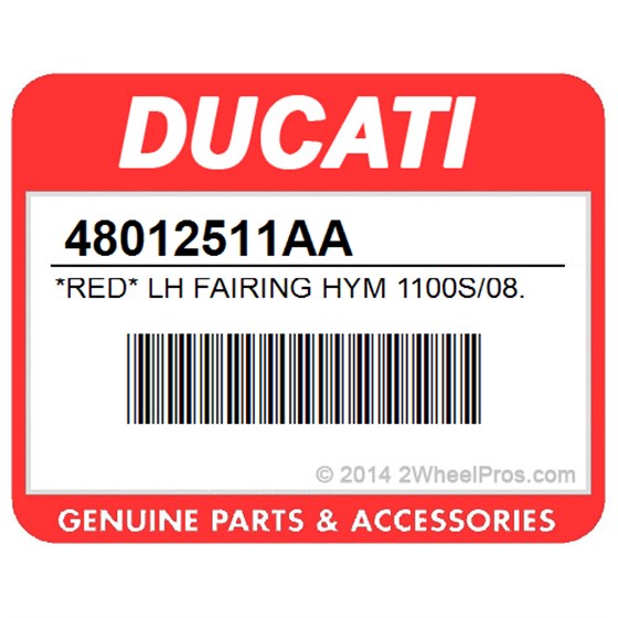 Ducati 48012511AA *Red* Lh Fairing Hym 1100S/08. Fairing (L.H.) (Red).