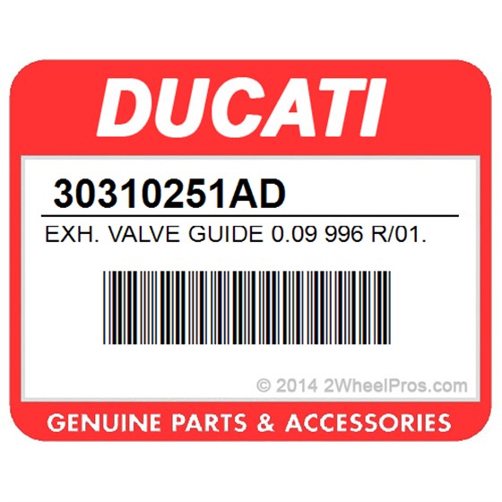 Ducati 30310251AD Exh. Valve Guide 0.09 996 R/01. Oversize Valve Guide 0.09.