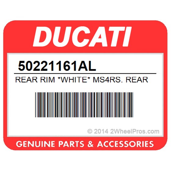 Ducati 50221161AL Rear Rim *White* Ms4rs. Rear Wheel Rim (White).