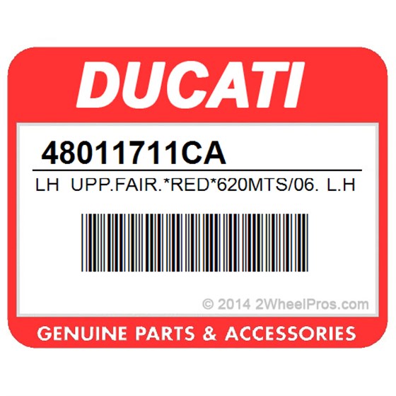 Ducati 48011711CA Lh Upp.Fair.*Red*620Mts/06. L.H. Upper Half-Fairing (Red).