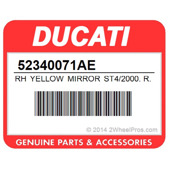 Ducati 52340071AE Rh Yellow Mirror St4/2000. R.H. Rear-View Mirror (Yellow).