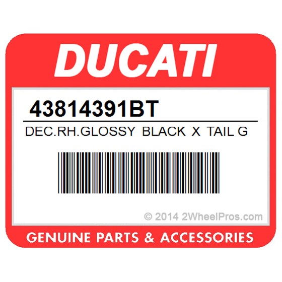Ducati 43814391BT Dec.Rh.Glossy Black X Tail Guard 848 Evo. Sticker Ducati (R.H.) (For Black).