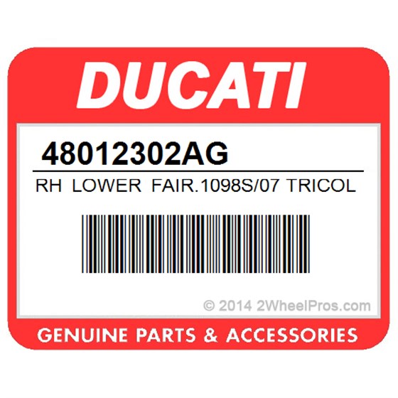 Ducati 48012302AG Rh Lower Fair.1098S/07 Tricol.. Lower Half-Fairing (R.H.).