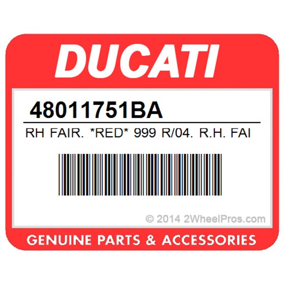 Ducati 48011751BA Rh Fair. *Red* 999 R/04. R.H. Fairing (Red).
