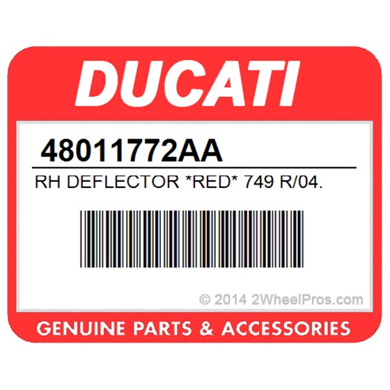 Ducati 48011772AA Rh Deflector *Red* 749 R/04. R.H. Air Deflector (Red).