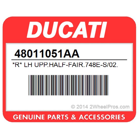 Ducati 48011051AA *R* Lh Upp.Half-Fair.748E-S/02. L.H. Upper Half-Fairing (Red).
