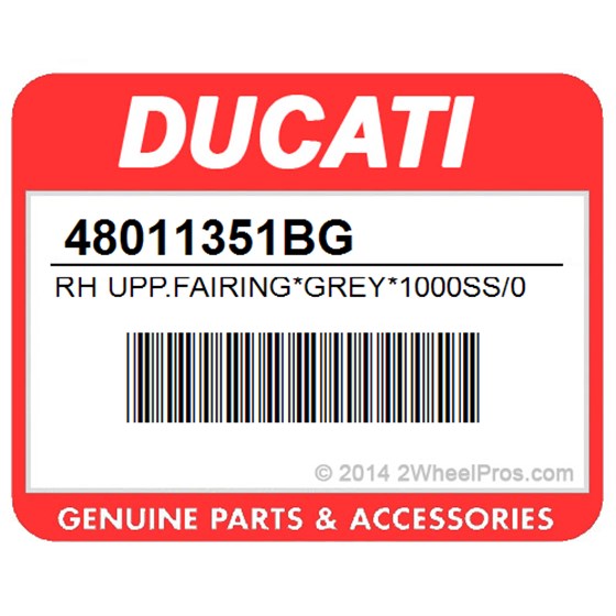 Ducati 48011351BG Rh Upp.Fairing*Grey*1000Ss/03. R.H. Upper Half-Fairing (Grey).