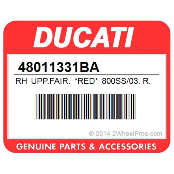 Ducati 48011331BA Rh Upp.Fair. *Red* 800Ss/03. R.H. Upper Half-Fairing (Red).