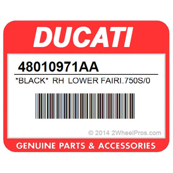 Ducati 48010971AA *Black* Rh Lower Fairi.750S/01. R.H. Lower Half-Fairing (Black).