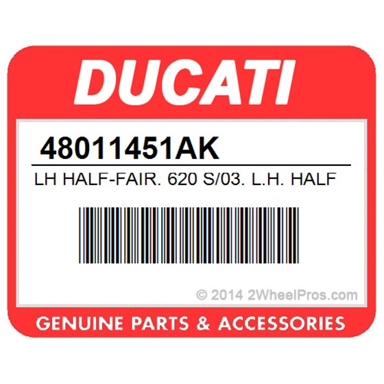 Ducati 48011451AK Lh Half-Fair. 620 S/03. L.H. Half-Fairing (Black).