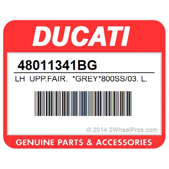 Ducati 48011341BG Lh Upp.Fair. *Grey*800Ss/03. L.H. Upper Half-Fairing (Grey).