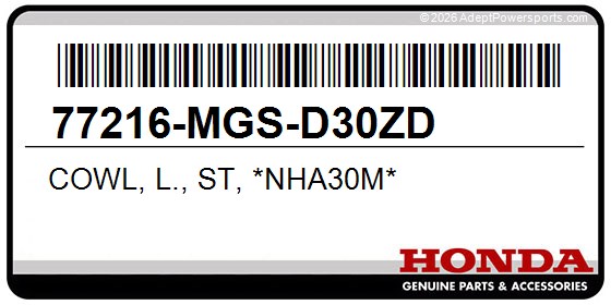 Honda 77216-MGS-D30ZD Cowl, L., St, *Nha30m*