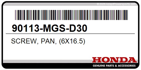 Honda 90113-MGS-D30 Screw, Pan, (6X16.5)