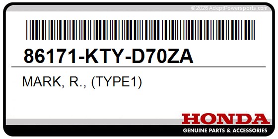 Honda 86171-KTY-D70ZA Mark, R., (Type1)