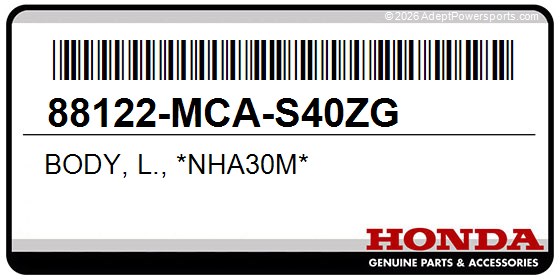 Honda 88122-MCA-S40ZG Body, L., *Nha30m*
