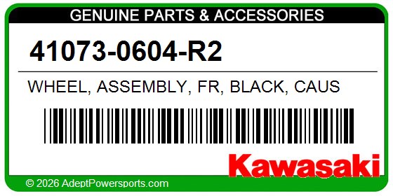 Kawasaki 41073-0604-R2 Wheel, Assembly, Fr, Black, Caus