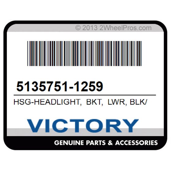 Victory 5135751-1259 Hsg-Headlight, Bkt, Lwr, Blk/Tsil