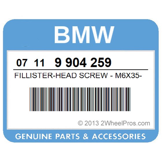 BMW 07119904259 Fillister-Head Screw - M6x35-Zns3