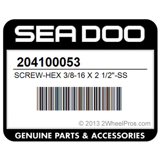 Sea-Doo 204100053 Screw-Hex 3/8-16 X 2 1/2"-Ss