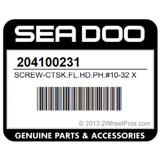 Sea-Doo 204100231 Screw-Ctsk.Fl.Hd.Ph.#10-32 X 1"