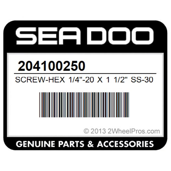Sea-Doo 204100250 Screw-Hex 1/4"-20 X 1 1/2" Ss-304