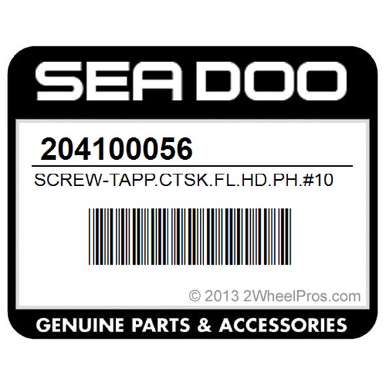Sea-Doo 204100056 Screw-Tapp.Ctsk.Fl.Hd.Ph.#10 X 2"
