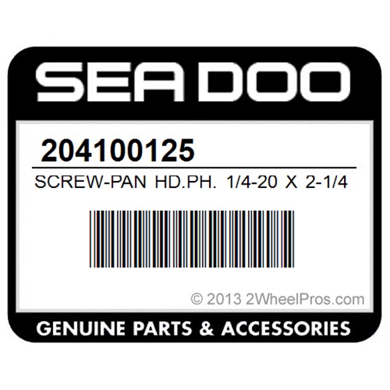 Sea-Doo 204100125 Screw-Pan Hd.Ph. 1/4-20 X 2-1/4"