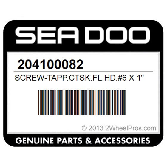Sea-Doo 204100082 Screw-Tapp.Ctsk.Fl.Hd.#6 X 1" Ss