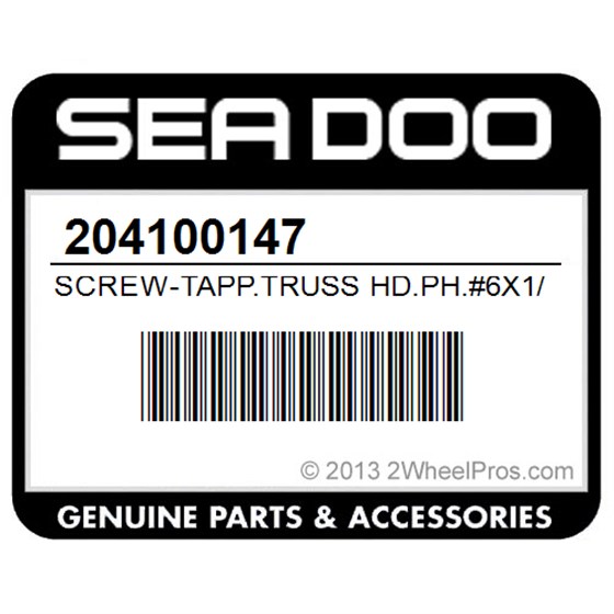 Sea-Doo 204100147 Screw-Tapp.Truss Hd.Ph.#6X1/2 T/A-Ss