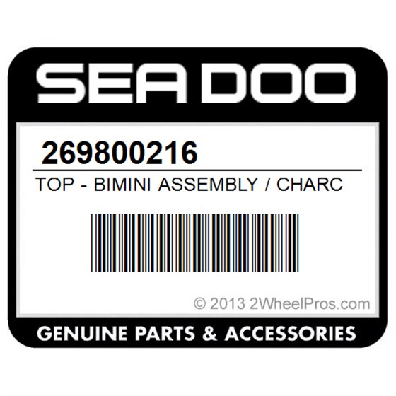 Sea-Doo 269800216 Top - Bimini Assembly / Charcoal / Without Tower
