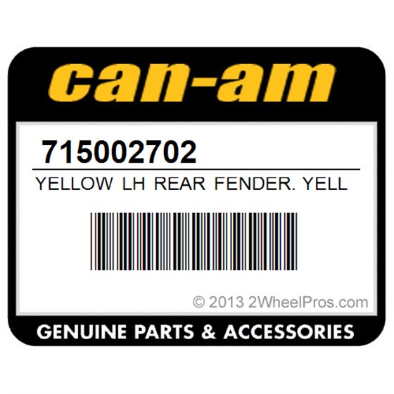 Can-Am 715002702 Yellow Lh Rear Fender. Yellow Model Out-Max North America